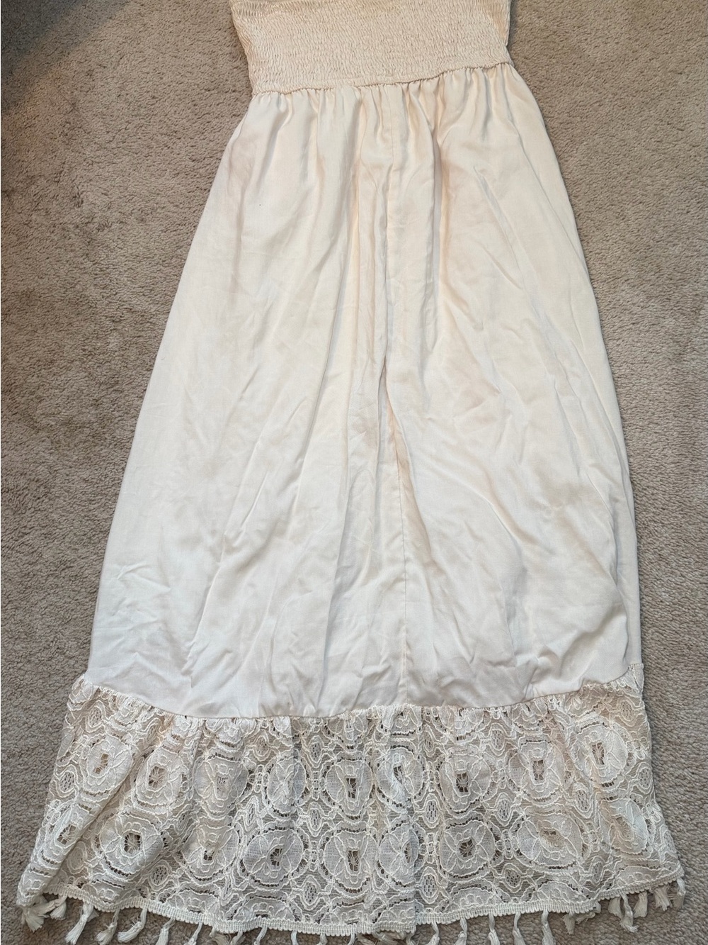 Cupshe Swim Cover Up Dress Womens S Cream Ivory Lace Strapless Beach Tassles - Picture 7 of 8